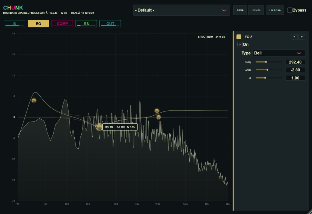 CHUNK EQ window — multiband equalizer with spectrum graph and band controls